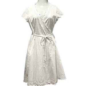 Boden Cotton Cap Sleeve Wrap A-Line Dress, Polka Dot Texture, 16